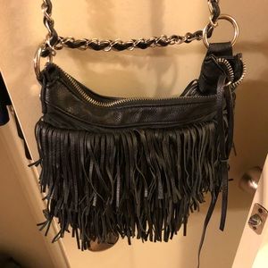 Urban Outfitters Black fringe, chain strap purse